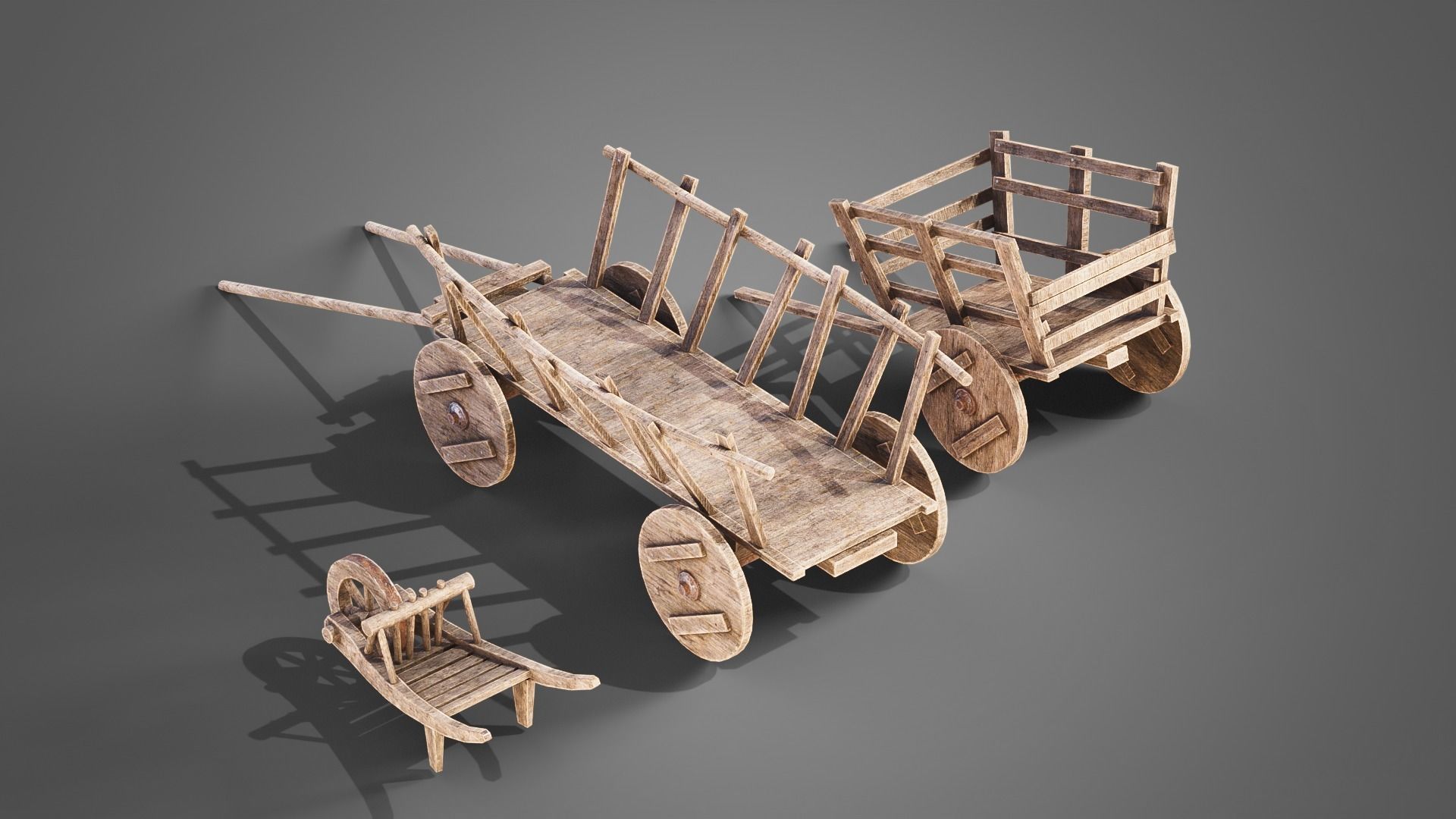 Medieval carts Low-poly 3D model_2
