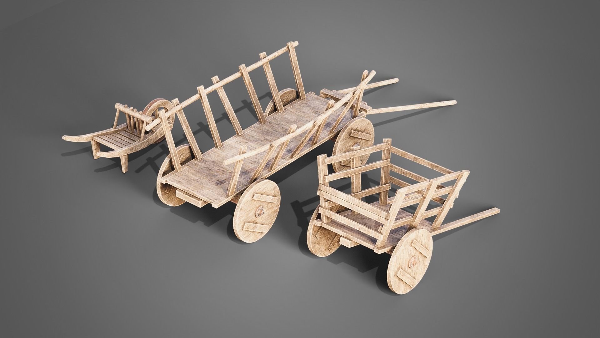 Medieval carts Low-poly 3D model_3