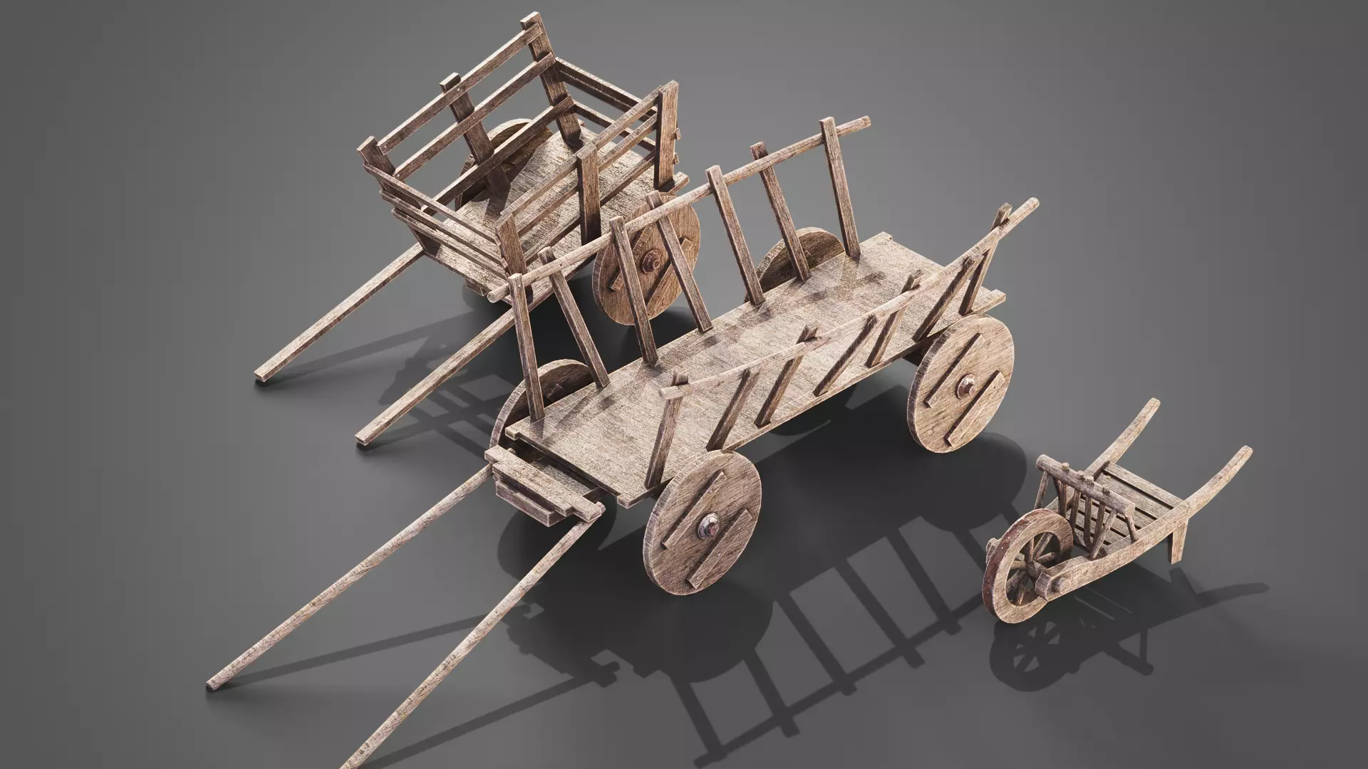 Medieval carts Low-poly 3D model_0