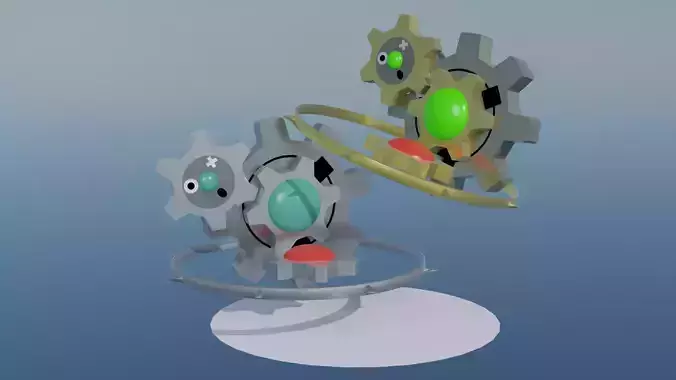 Pokemon Klinklang and Shiny Version Low-poly 3D model