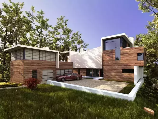 Wooden Modern Villa 3D model
