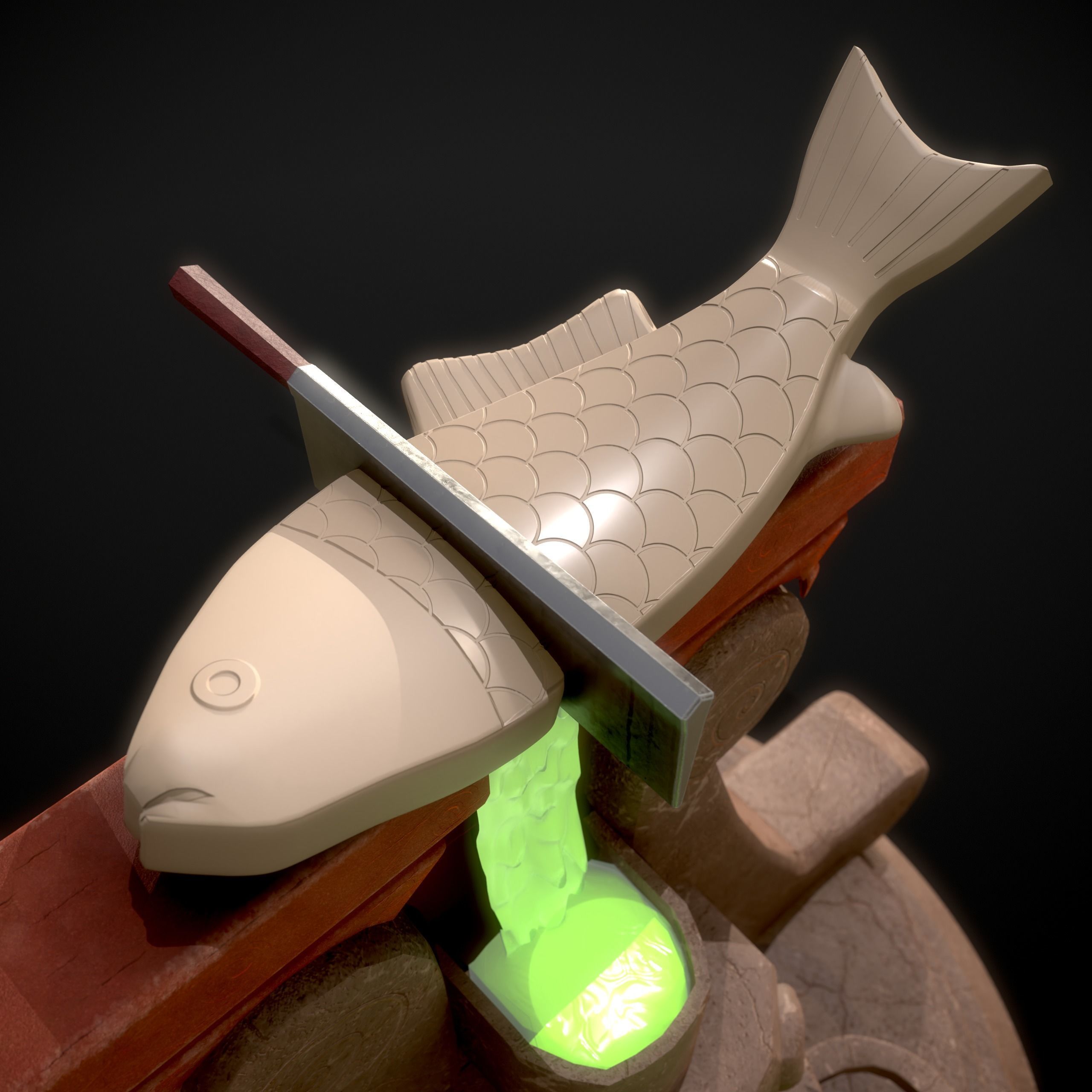 Fish Cutting Board PBR Texturing Low-poly 3D model_6