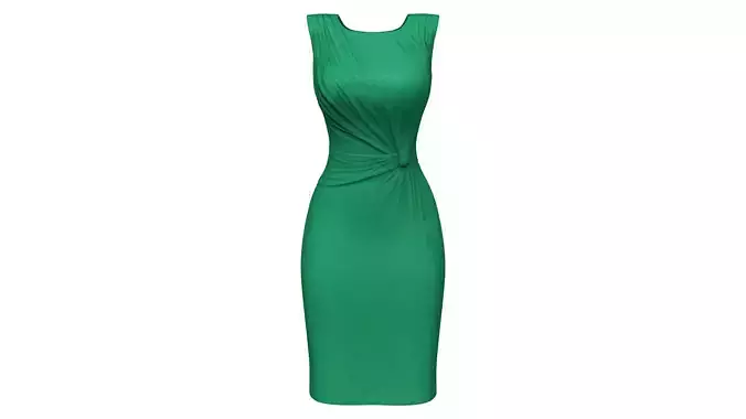 Side Gathered Knot Sleeveless Royal Green Female Dress