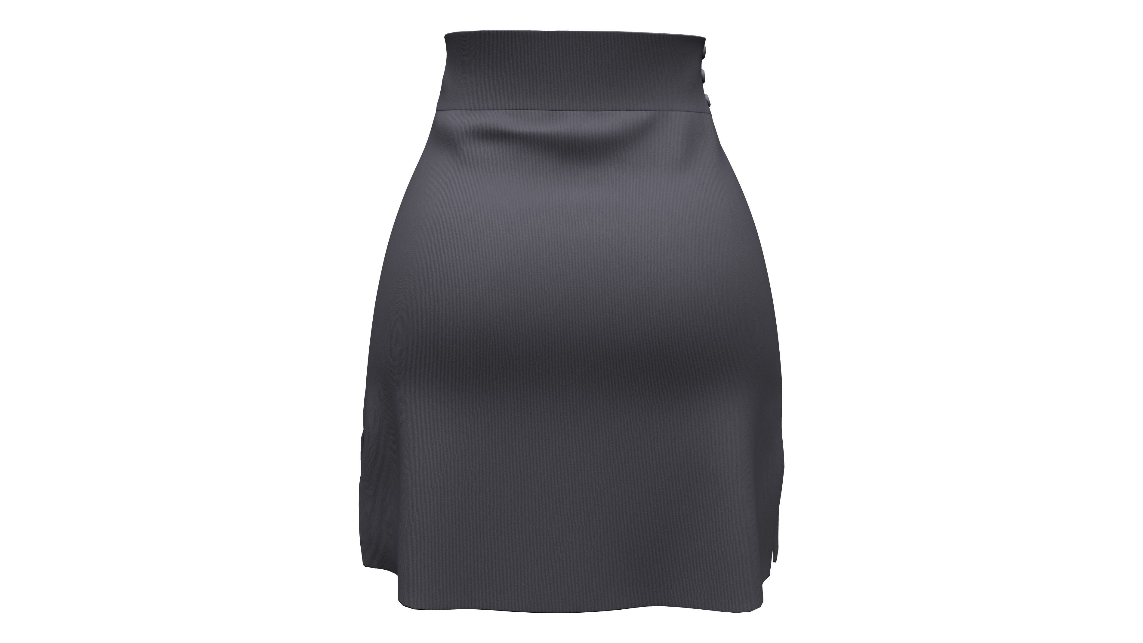 Female Side Slits High Waist Mini Office Skirt Low-poly 3D model_4
