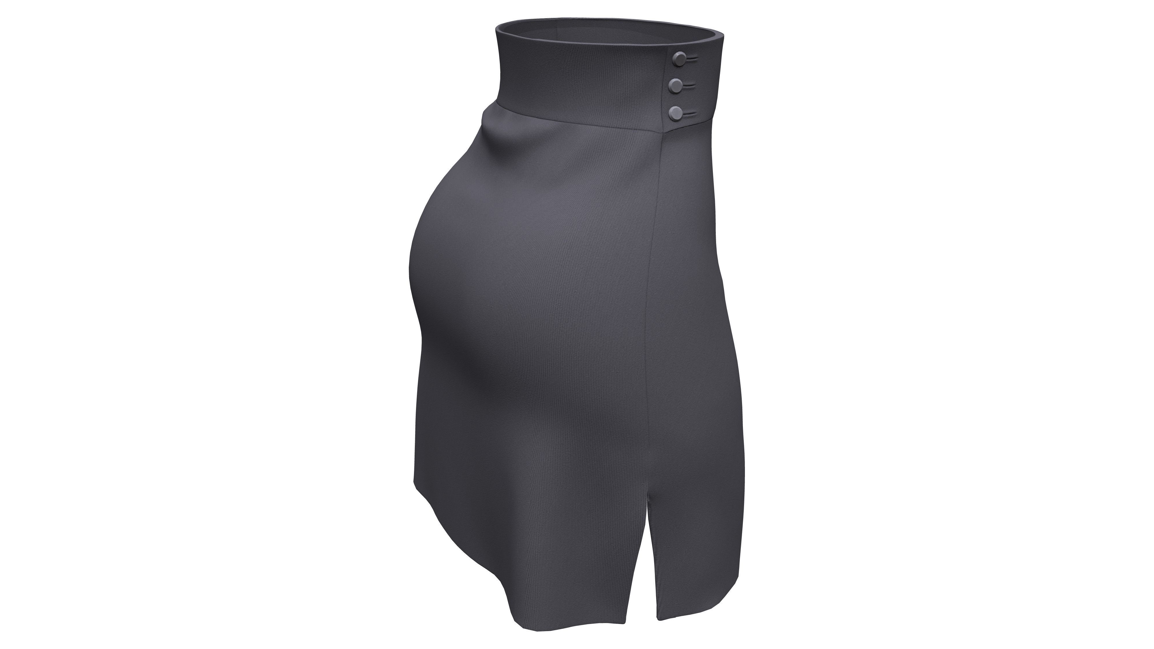 Female Side Slits High Waist Mini Office Skirt Low-poly 3D model_5