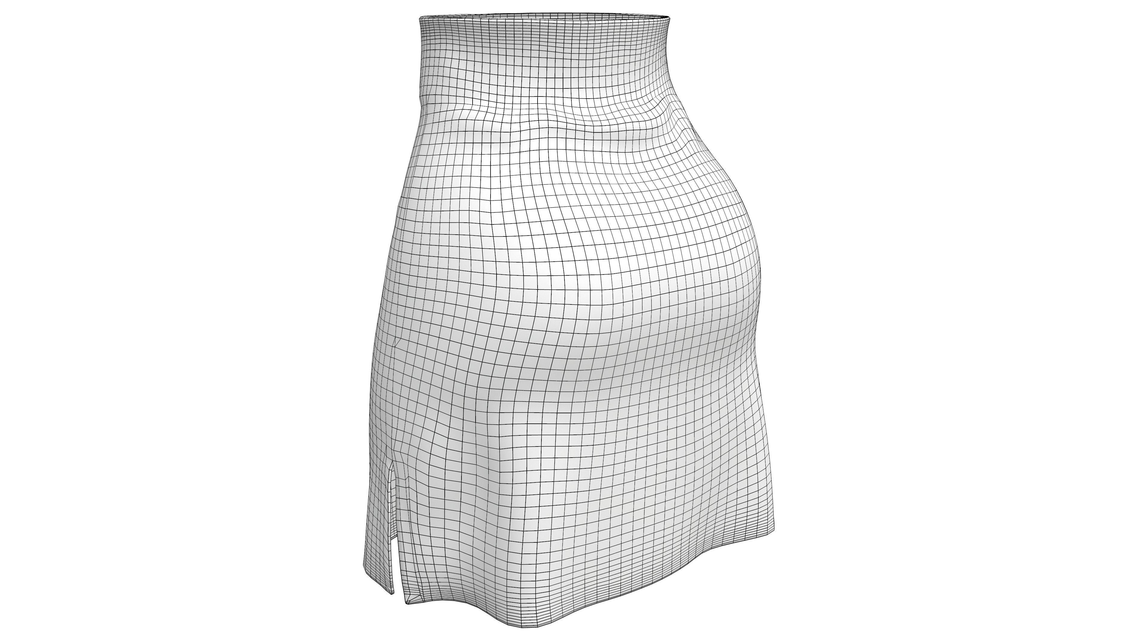 Female Side Slits High Waist Mini Office Skirt Low-poly 3D model_7