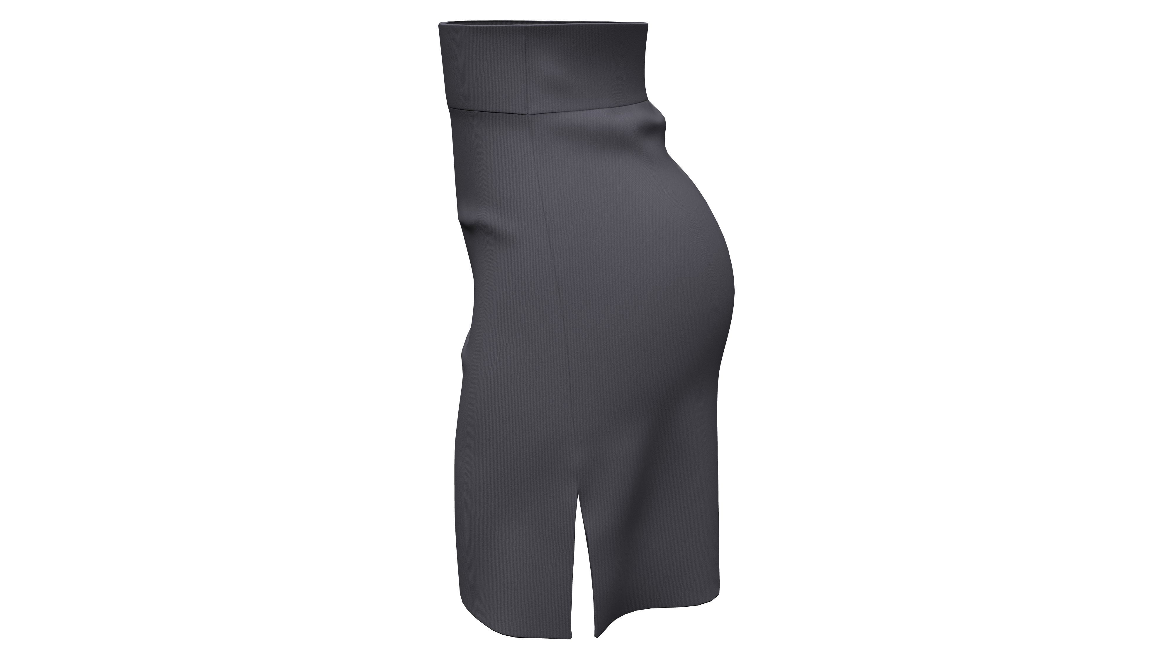Female Side Slits High Waist Mini Office Skirt Low-poly 3D model_3