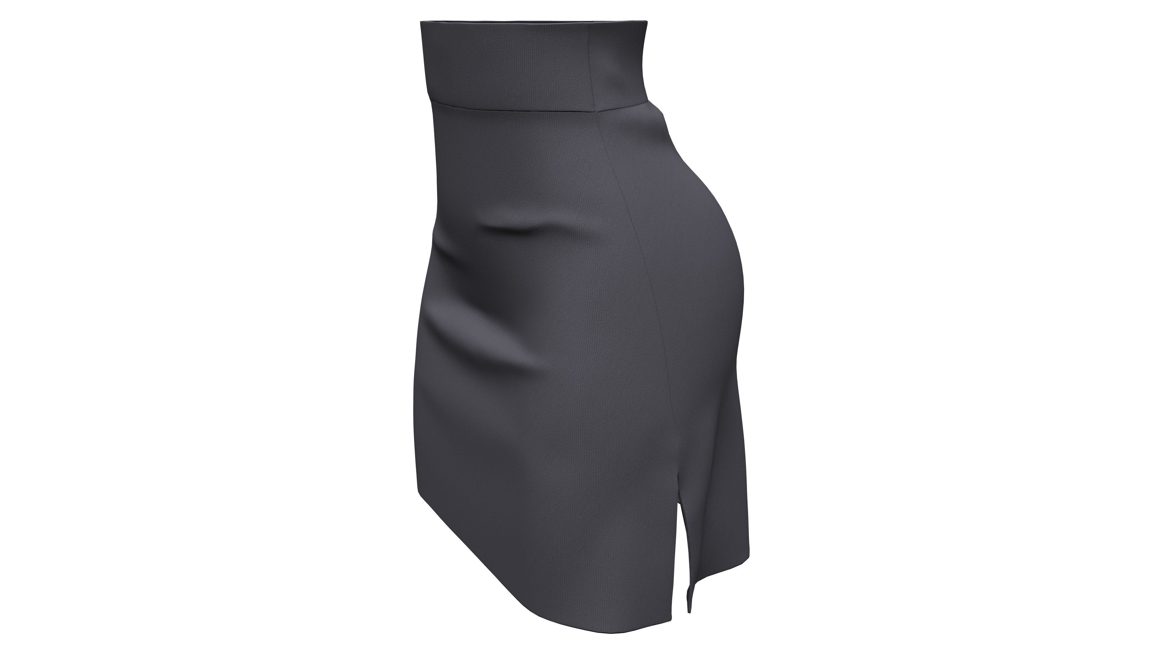 Female Side Slits High Waist Mini Office Skirt Low-poly 3D model_2