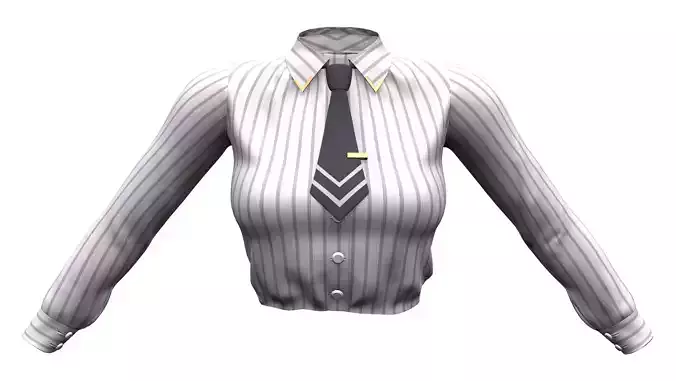 Female Long Sleeves Striped Tucked In Office Shirt With Tie