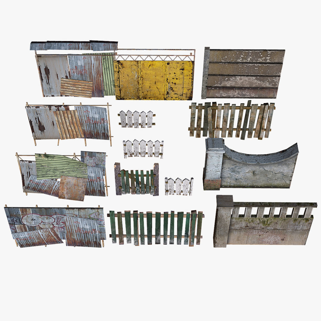 Modular Fence Pack Low-poly 3D model_1