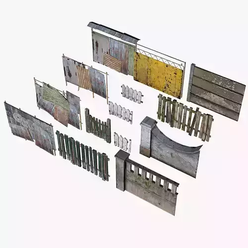 Modular Fence Pack Low-poly 3D model