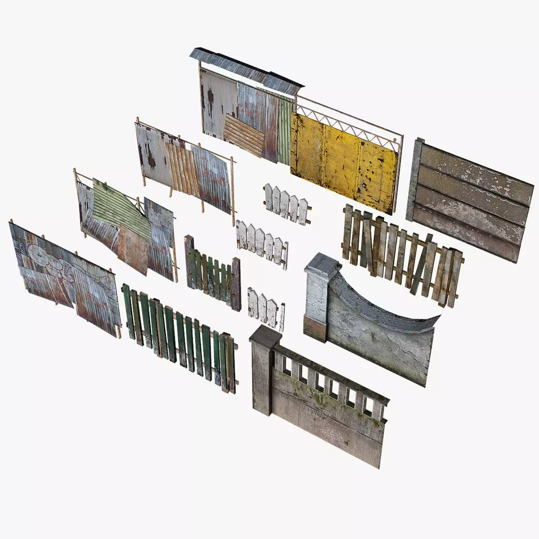 Modular Fence Pack Low-poly 3D model_0