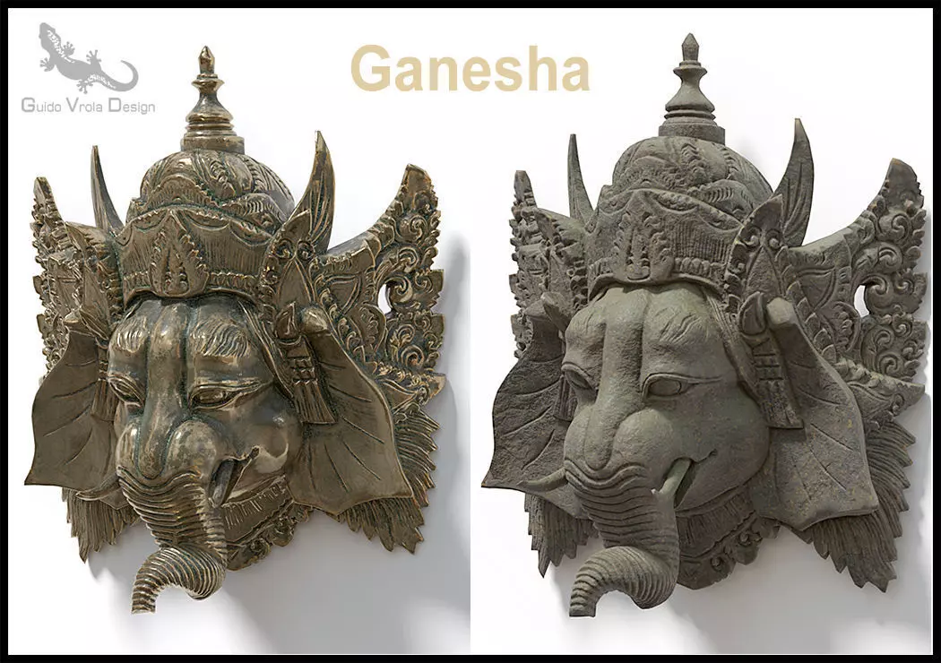 Bronze and Stone Ganesha Masks Low-poly 3D model_0