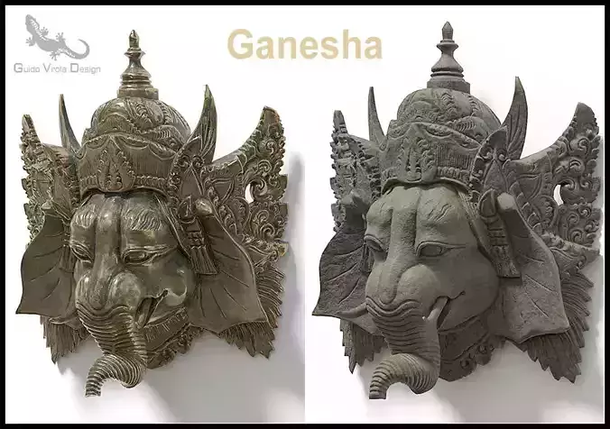 Bronze and Stone Ganesha Masks Low-poly 3D model