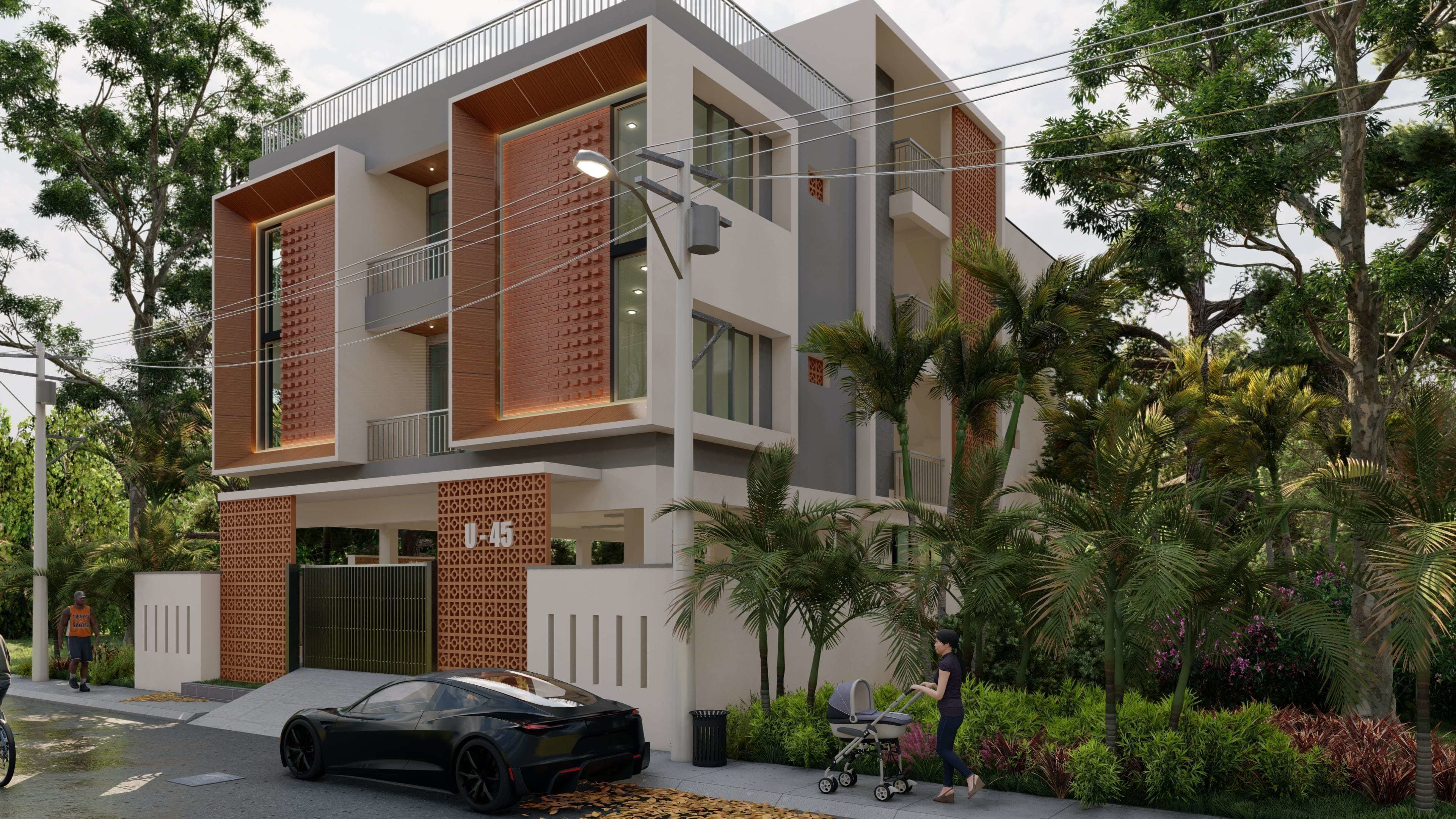 Modern Stilt and two floors Residential Design 3D model_2