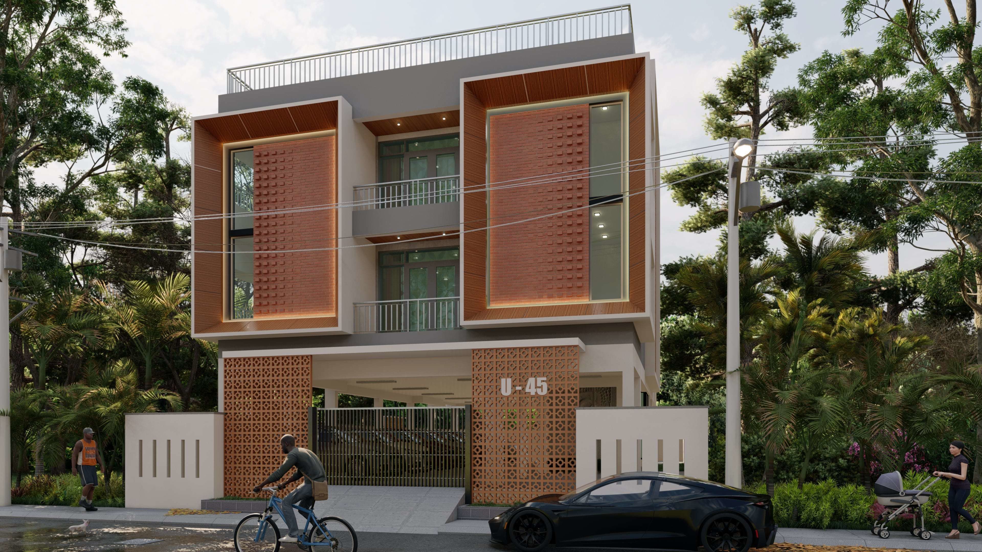 Modern Stilt and two floors Residential Design 3D model_4