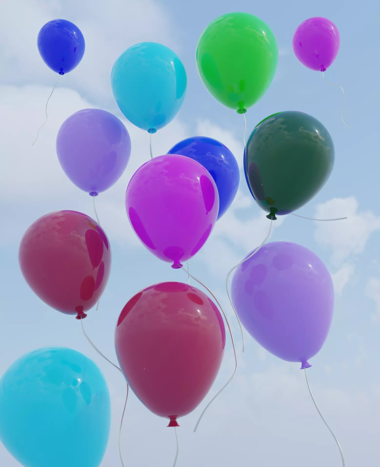 Set of colorful balloons Free low-poly 3D model_0