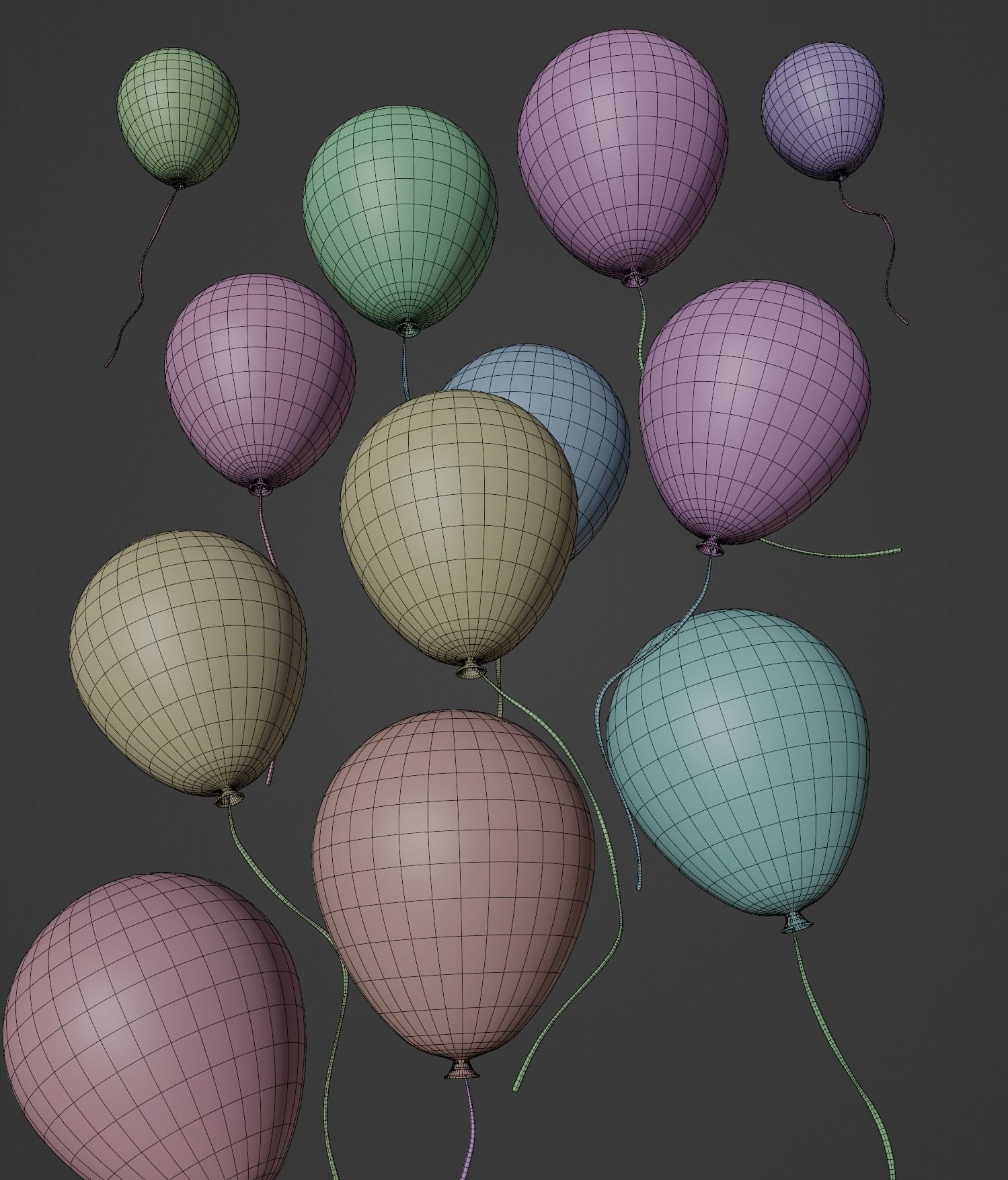 Set of colorful balloons Free low-poly 3D model_4