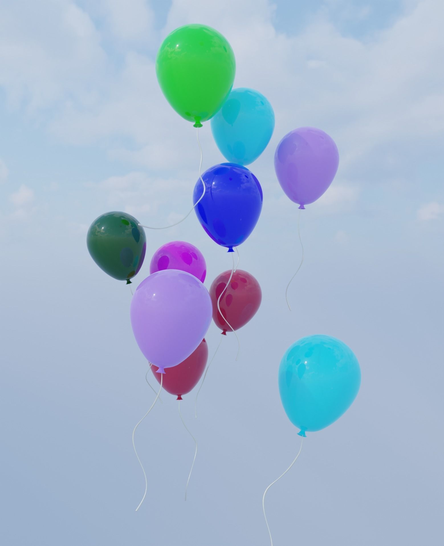 Set of colorful balloons Free low-poly 3D model_1