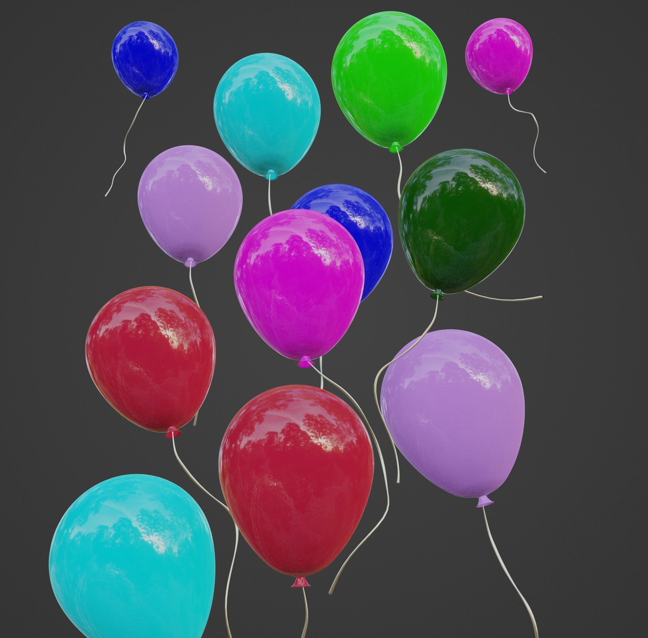 Set of colorful balloons Free low-poly 3D model_2