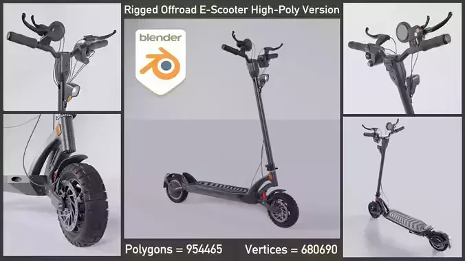 Rigged Offroad E-Scooter High-Poly Version 3D model