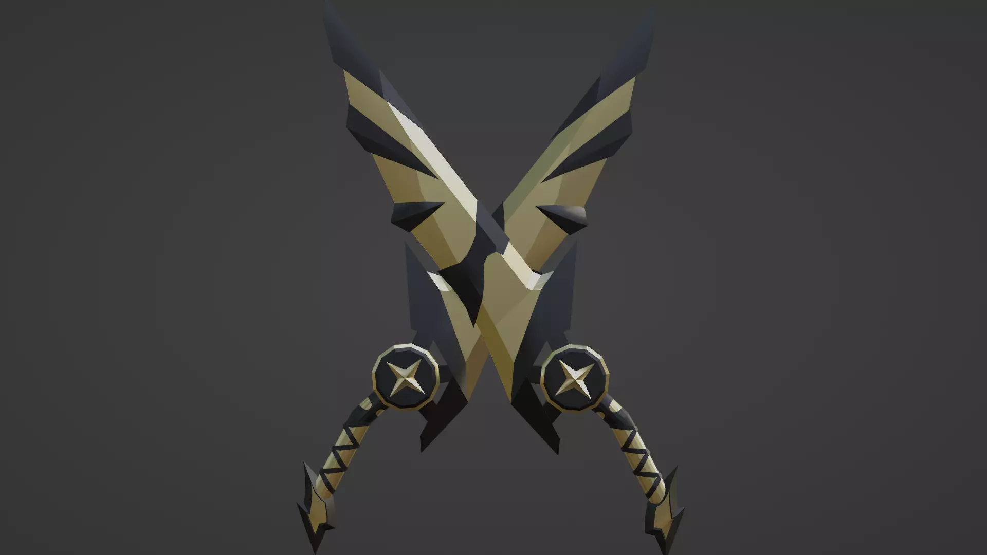 stylized golden double daggers Free low-poly 3D model