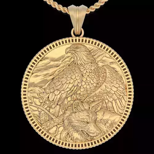 Eagle and wolf ring silver gold printable jewelry 3D model