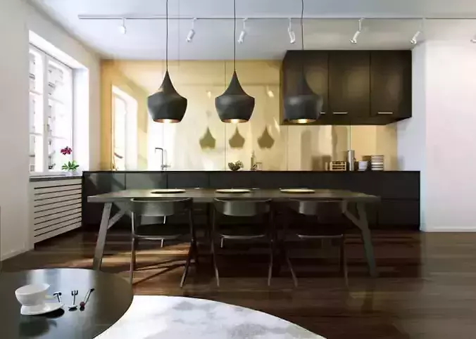 Living Room With Kitchen Interior Design