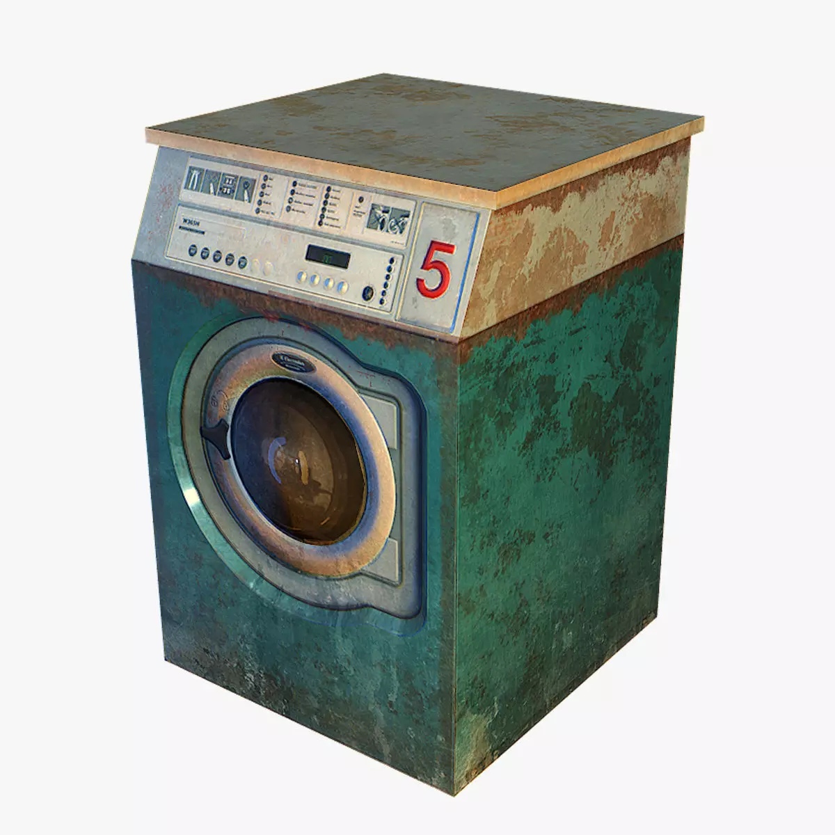 Old washing machine Low-poly 3D model_0