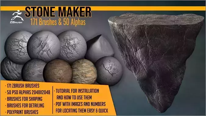 Stone Maker for ZBrush 171 ZBrush Brushes And 50 Alphas Texture Stone Maker for ZBrush 171 ZBrush Brushes And 50 Alphas Texture