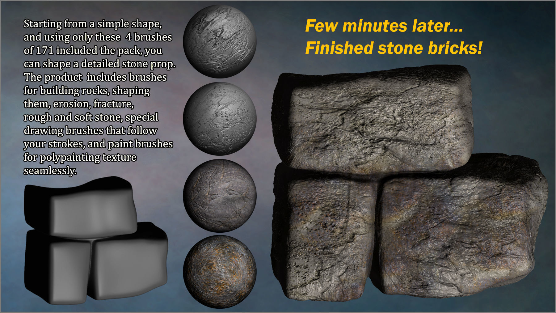 Stone Maker for ZBrush 171 ZBrush Brushes And 50 Alphas Texture_4