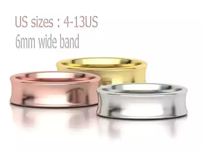 Concave Plain Band 6mm wide 4-13us sizes 3dmodel 3D print model