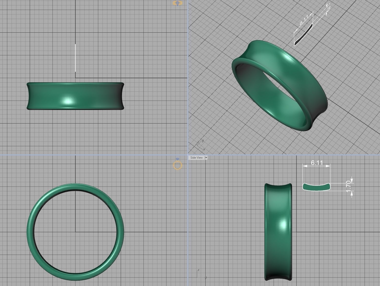 Concave Plain Band 6mm wide 4-13us sizes 3dmodel 3D print model_11