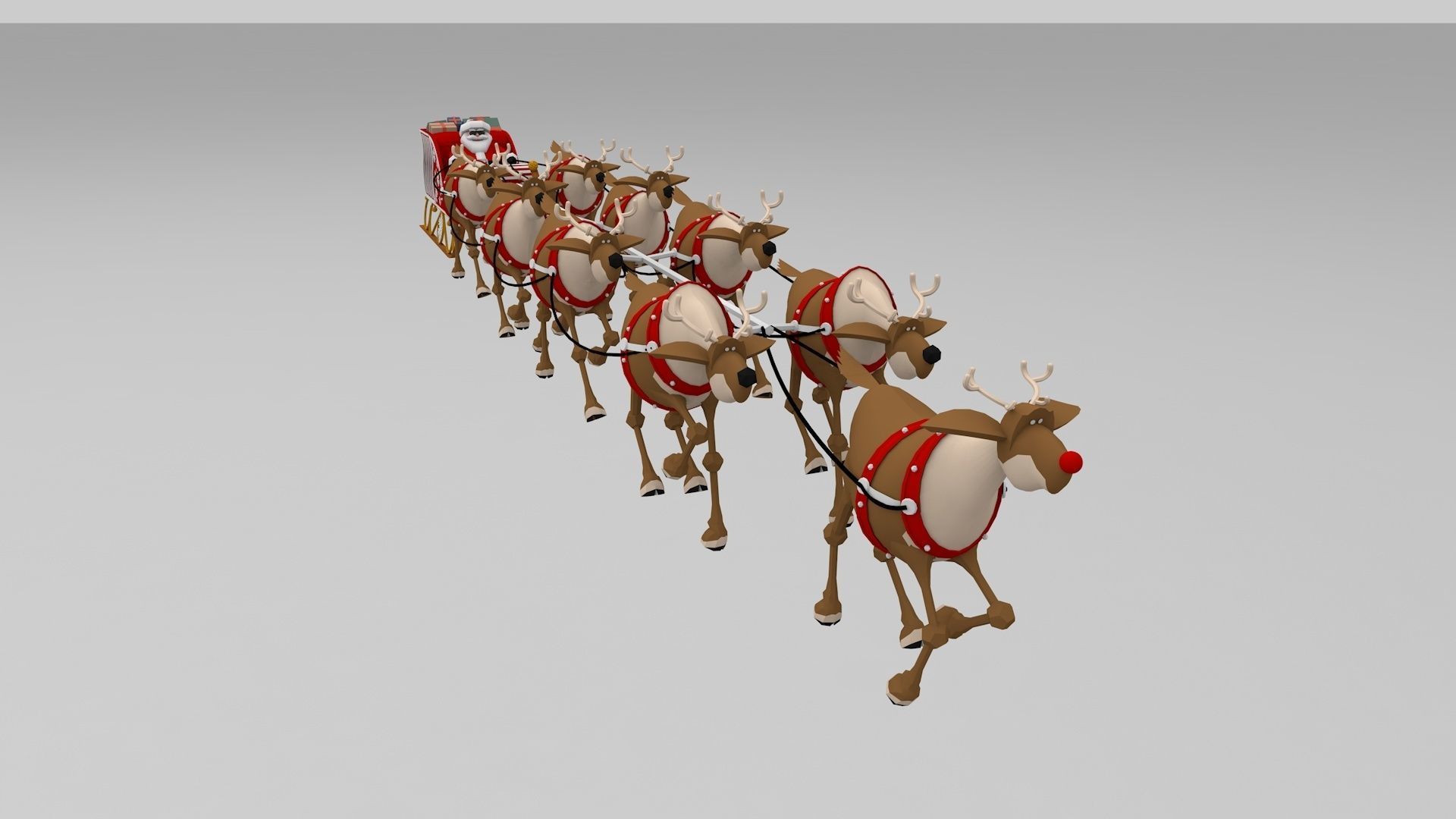 3D Santa in Sleigh with Reindeers 3D model_5
