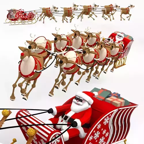 3D Santa in Sleigh with Reindeers 3D model