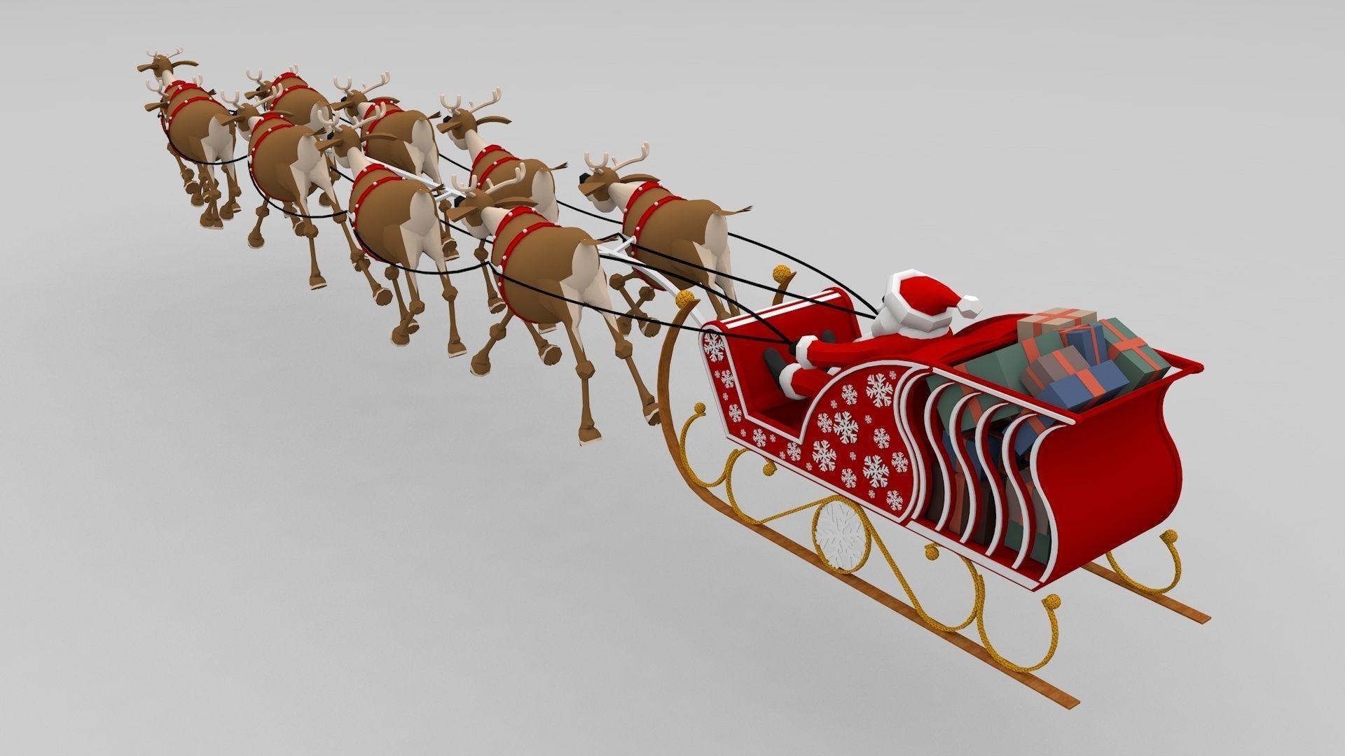 3D Santa in Sleigh with Reindeers 3D model_2