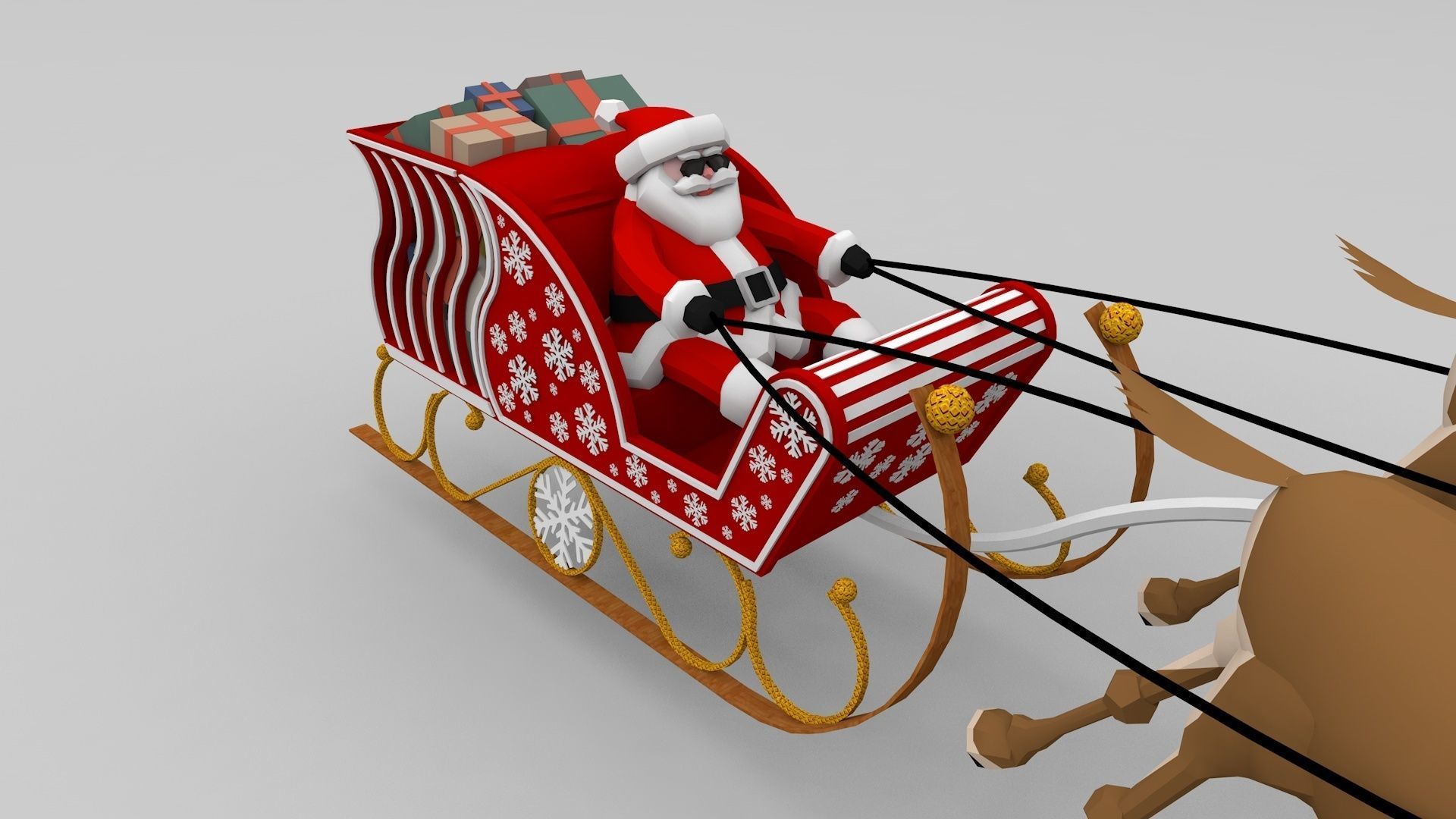3D Santa in Sleigh with Reindeers 3D model_7