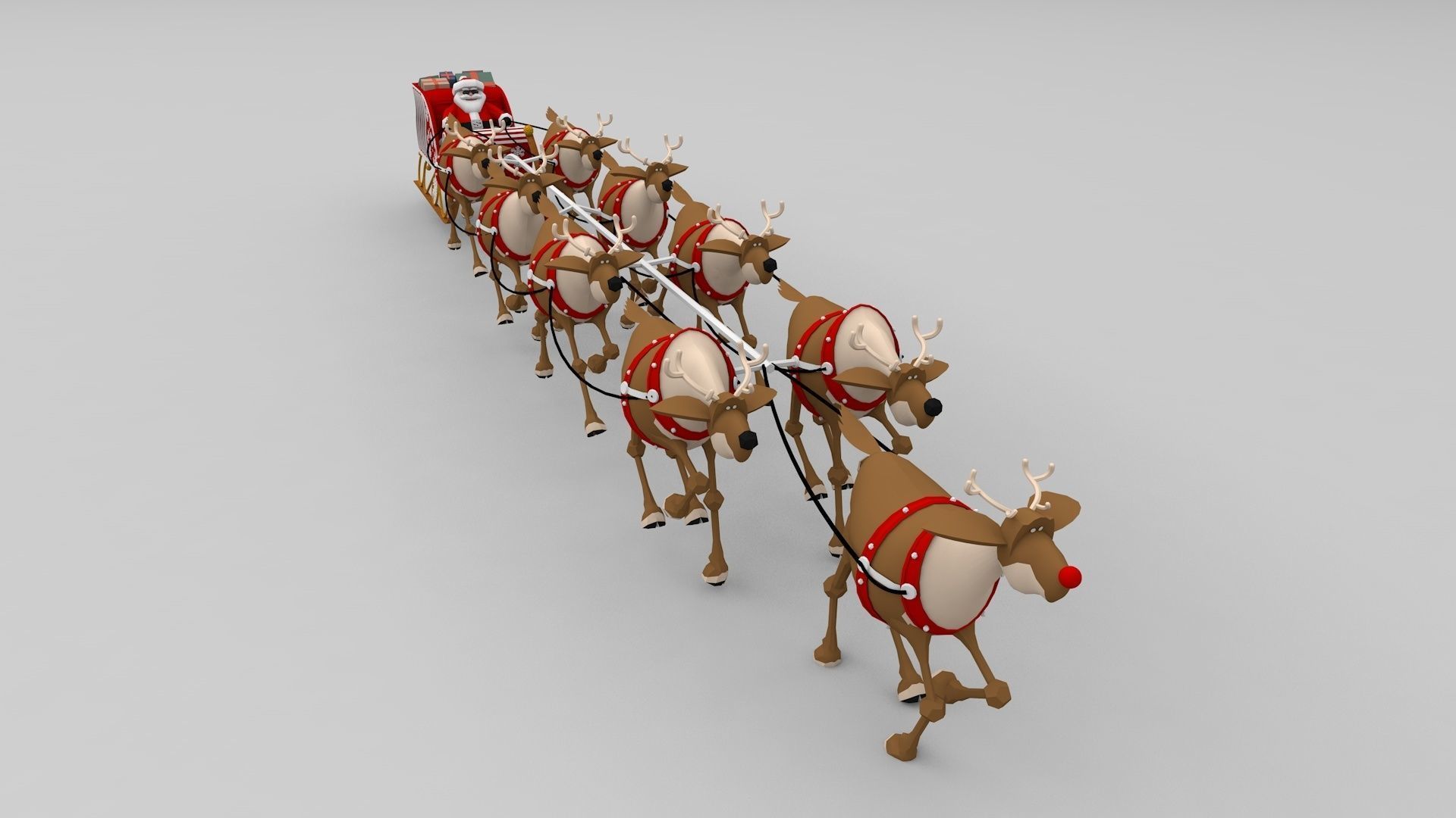 3D Santa in Sleigh with Reindeers 3D model_6