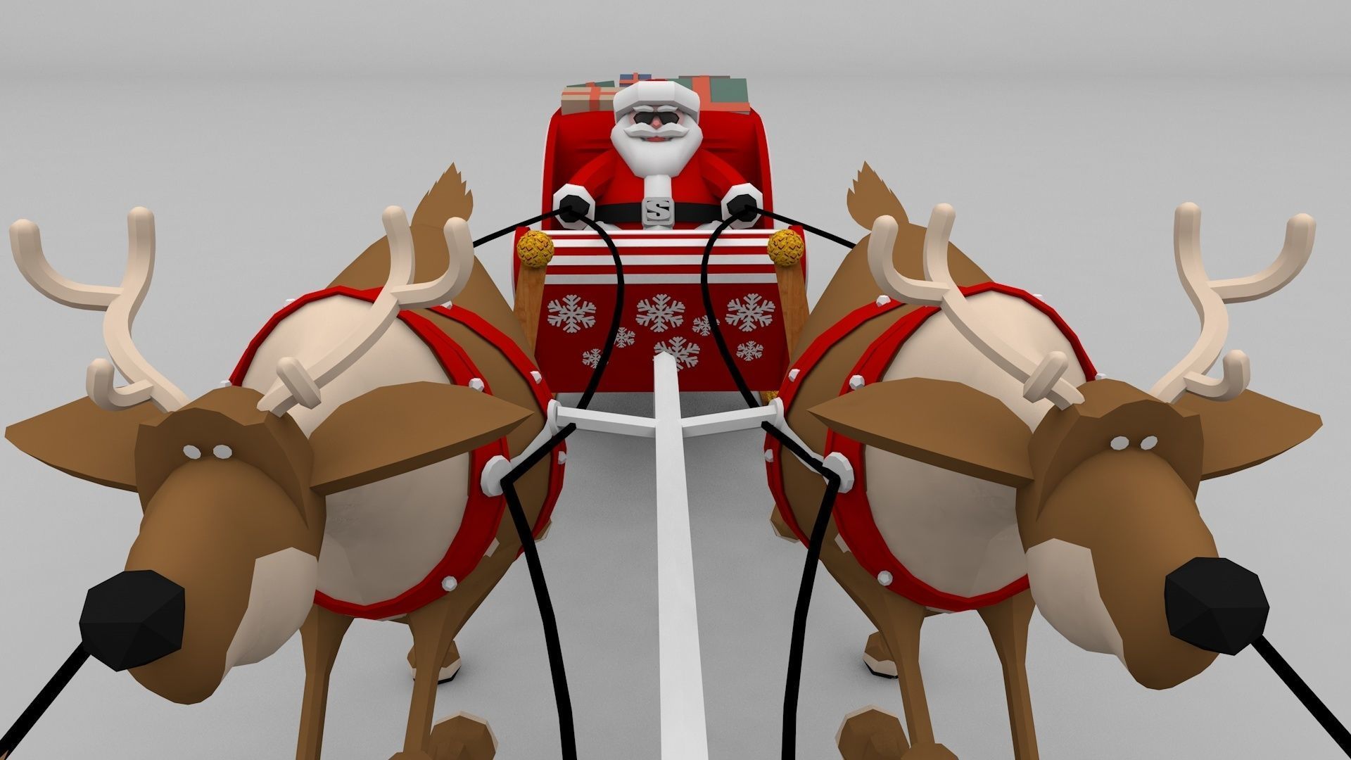 3D Santa in Sleigh with Reindeers 3D model_3