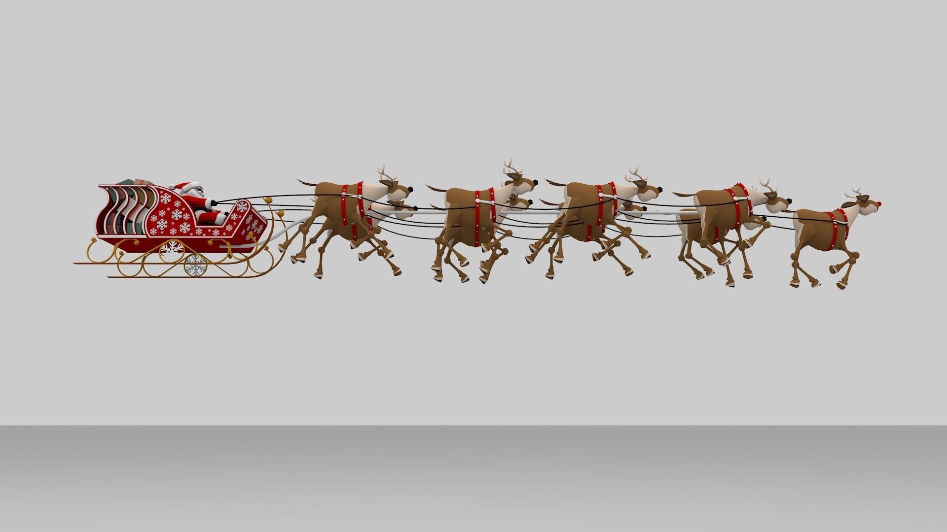 3D Santa in Sleigh with Reindeers 3D model_1