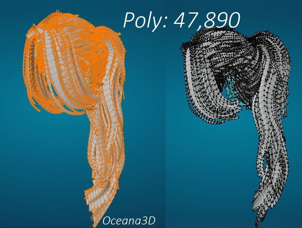 Realistic 3D Long PonyTail Dark Brown Low-poly 3D model_3