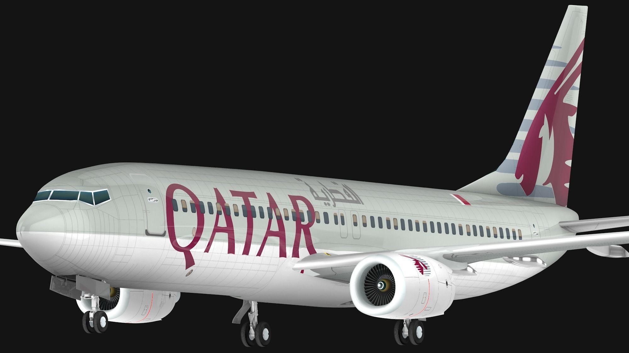 Boeing 737-800 Qatar Ariways Low-poly 3D model_4