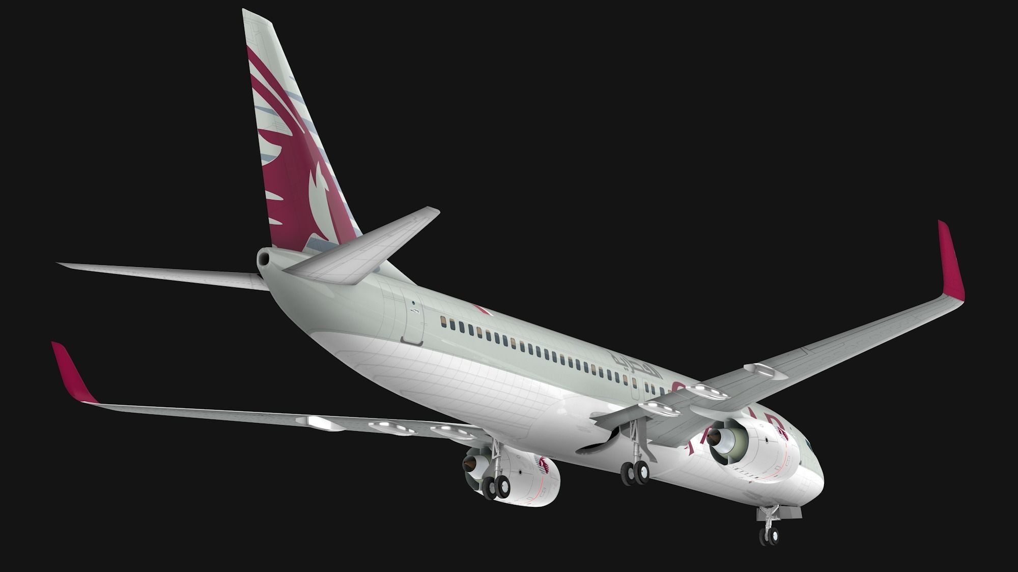 Boeing 737-800 Qatar Ariways Low-poly 3D model_9