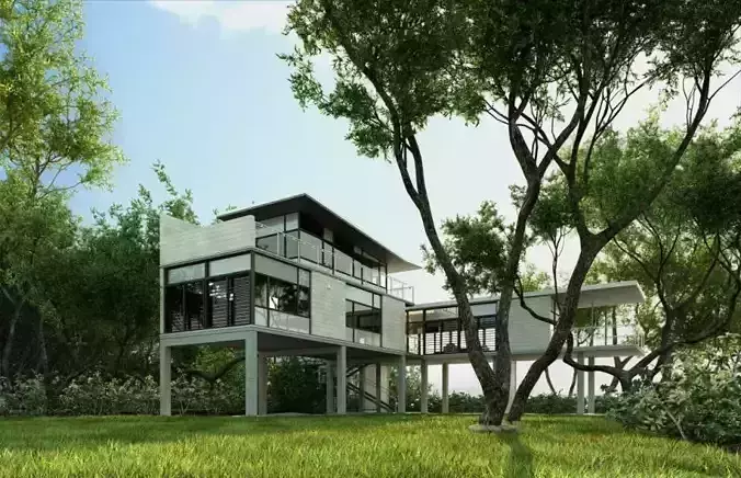 White Modern House On Stilts