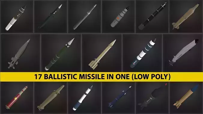 17 IN ONE BALLISTIC MISSILE LOW POLY Low-poly 3D model