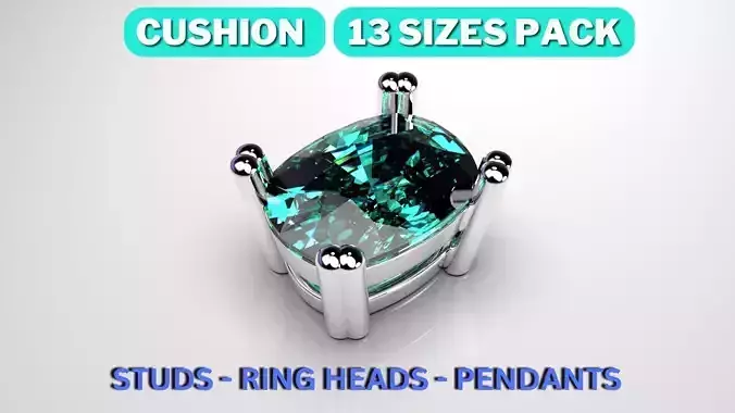 Cushion shape 4 double prong setting stud earrings or ring heads