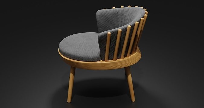 Armchair 3D model wooden chair with upholstery 3D model