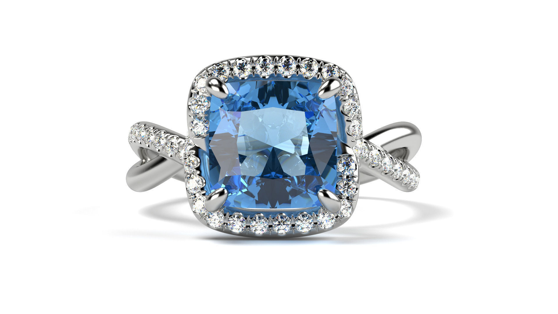 Engagement twisted ring with cushion All Sizes 3D print model_2