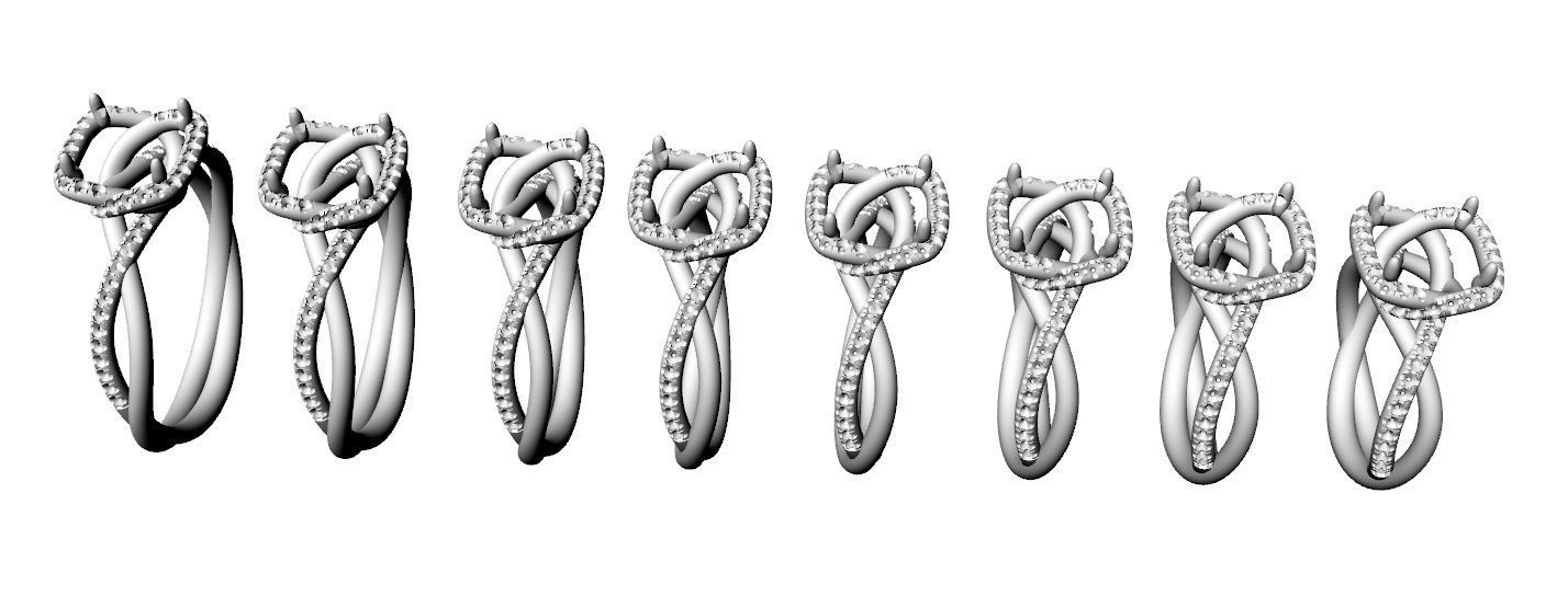 Engagement twisted ring with cushion All Sizes 3D print model_3