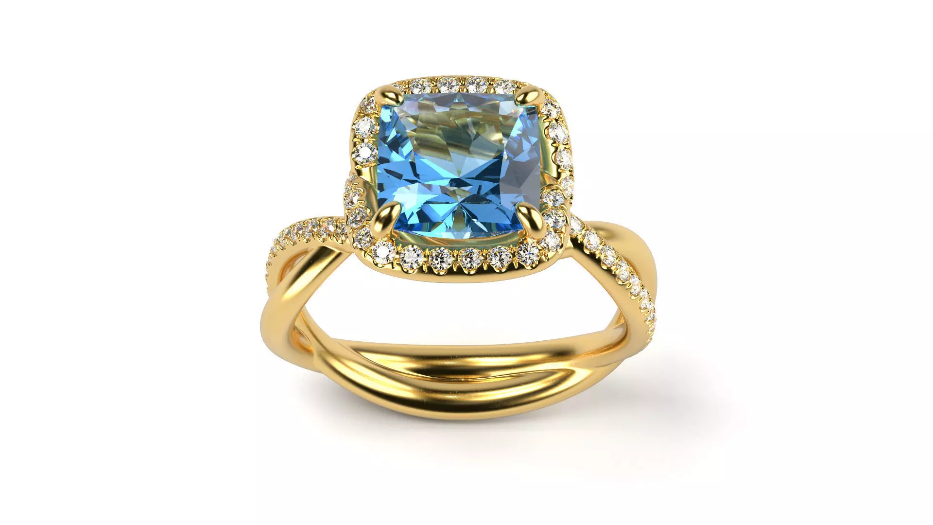 Engagement twisted ring with cushion All Sizes 3D print model_0